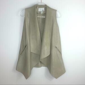 Bar III Open Front Long Vest Coverup Faux Leather Stone Zip Pockets M